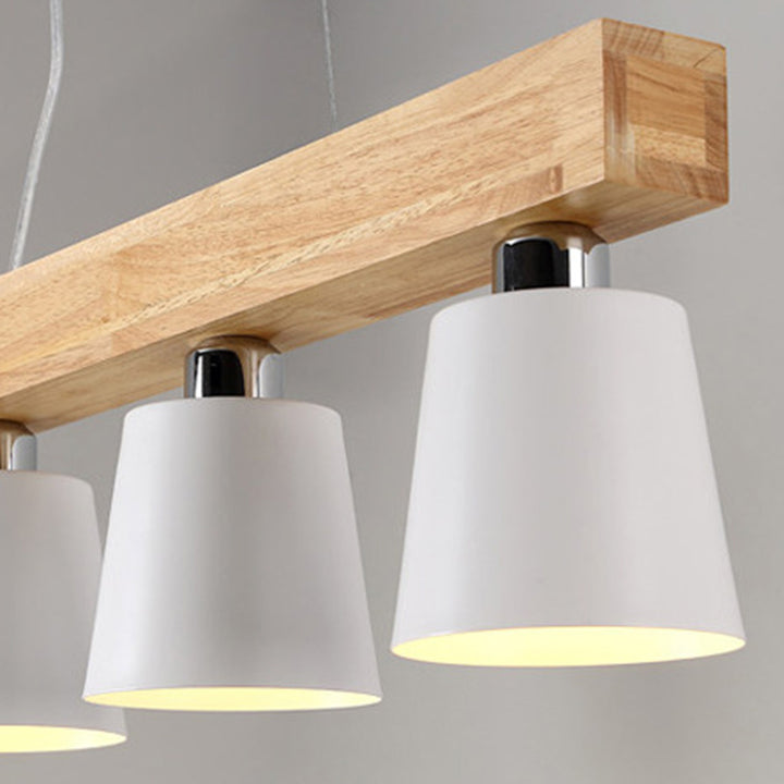 Contemporáneo Nórdico de Madera y Hierro Cono Lineal de 3/5 Luces Lámpara de Araña para Comedor, Dormitorio, Sala de Estar 