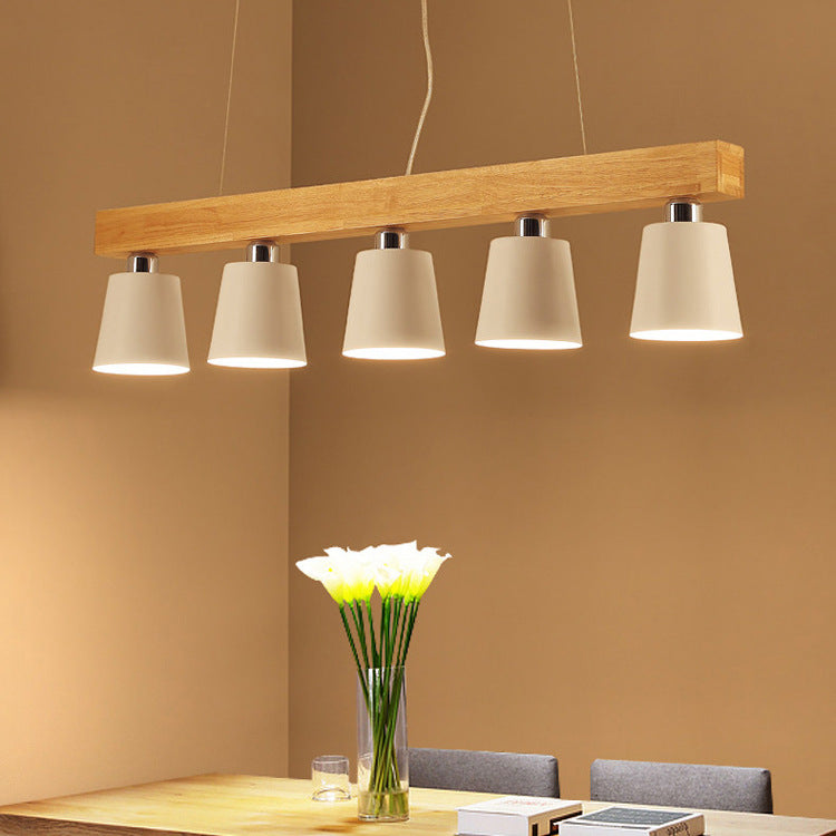 Contemporáneo Nórdico de Madera y Hierro Cono Lineal de 3/5 Luces Lámpara de Araña para Comedor, Dormitorio, Sala de Estar 