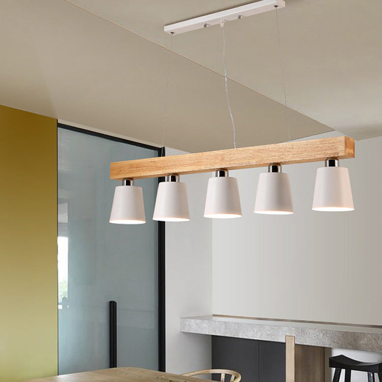 Contemporáneo Nórdico de Madera y Hierro Cono Lineal de 3/5 Luces Lámpara de Araña para Comedor, Dormitorio, Sala de Estar 