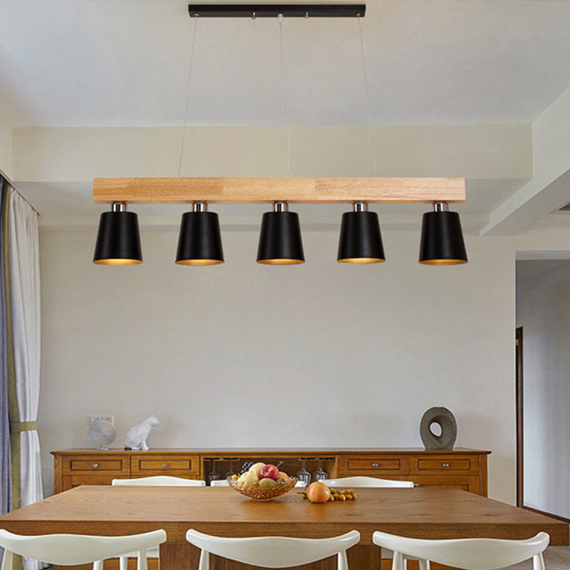 Contemporáneo Nórdico de Madera y Hierro Cono Lineal de 3/5 Luces Lámpara de Araña para Comedor, Dormitorio, Sala de Estar 
