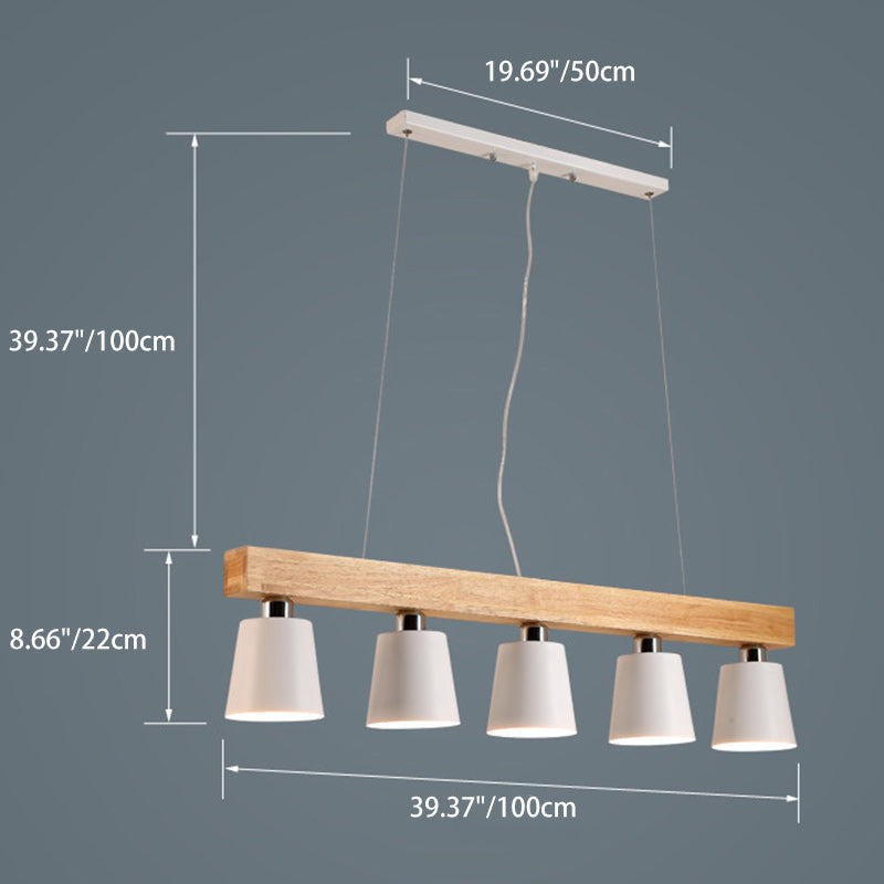 Contemporáneo Nórdico de Madera y Hierro Cono Lineal de 3/5 Luces Lámpara de Araña para Comedor, Dormitorio, Sala de Estar 