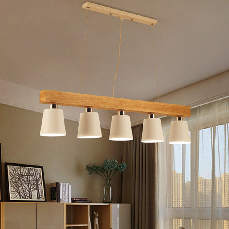 Contemporáneo Nórdico de Madera y Hierro Cono Lineal de 3/5 Luces Lámpara de Araña para Comedor, Dormitorio, Sala de Estar 