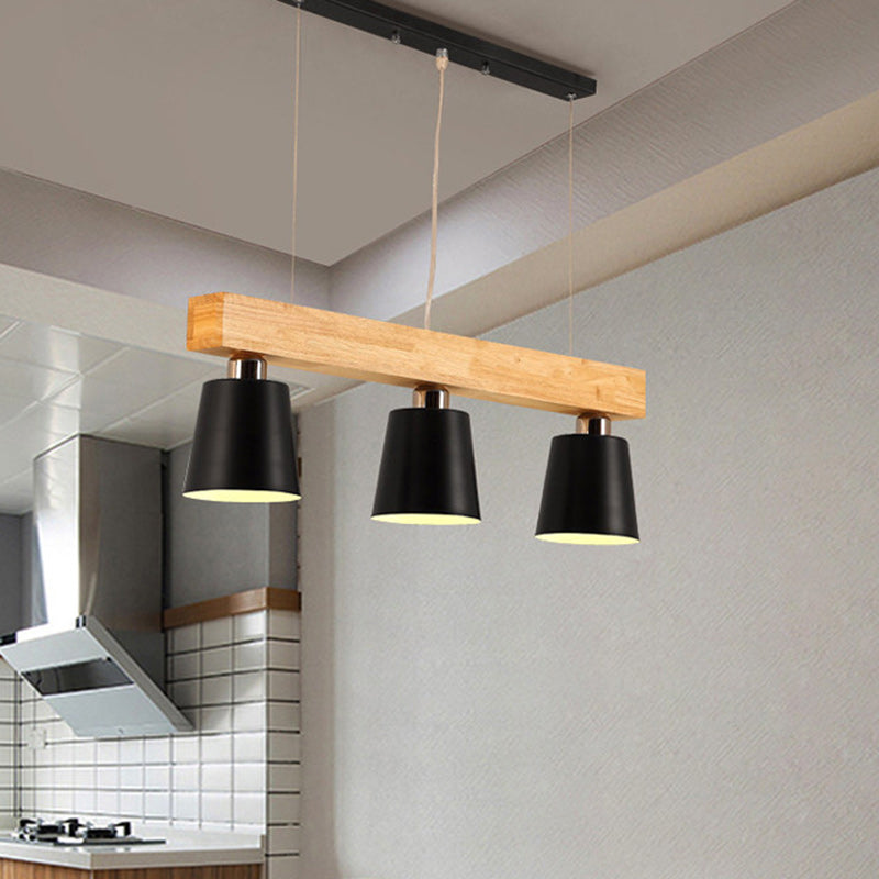 Contemporáneo Nórdico de Madera y Hierro Cono Lineal de 3/5 Luces Lámpara de Araña para Comedor, Dormitorio, Sala de Estar 