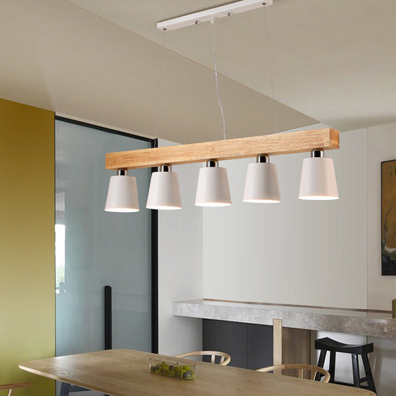 Contemporáneo Nórdico de Madera y Hierro Cono Lineal de 3/5 Luces Lámpara de Araña para Comedor, Dormitorio, Sala de Estar 