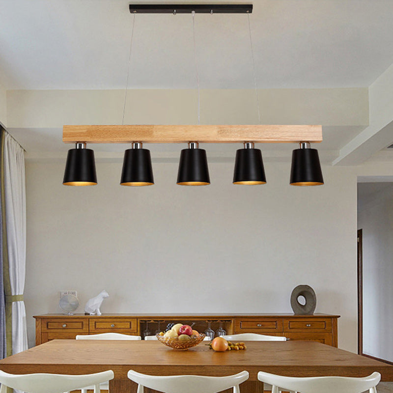 Contemporáneo Nórdico de Madera y Hierro Cono Lineal de 3/5 Luces Lámpara de Araña para Comedor, Dormitorio, Sala de Estar 