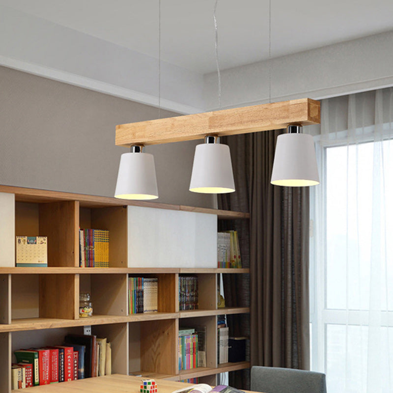Contemporáneo Nórdico de Madera y Hierro Cono Lineal de 3/5 Luces Lámpara de Araña para Comedor, Dormitorio, Sala de Estar 