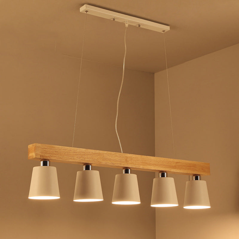 Contemporáneo Nórdico de Madera y Hierro Cono Lineal de 3/5 Luces Lámpara de Araña para Comedor, Dormitorio, Sala de Estar 
