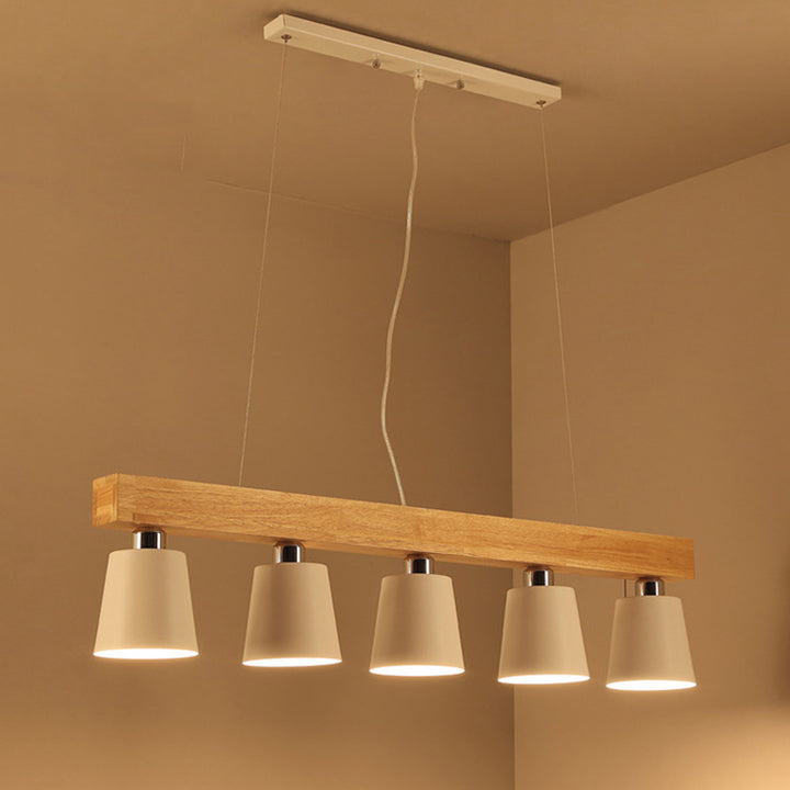 Contemporáneo Nórdico de Madera y Hierro Cono Lineal de 3/5 Luces Lámpara de Araña para Comedor, Dormitorio, Sala de Estar 
