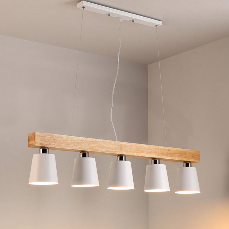 Contemporáneo Nórdico de Madera y Hierro Cono Lineal de 3/5 Luces Lámpara de Araña para Comedor, Dormitorio, Sala de Estar 