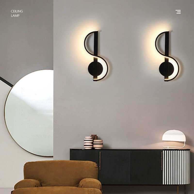 Zeitgenössische kreative Eisen- und Silikon-Musikkurve LED-Wandleuchte für Schlafzimmer und Wohnzimmer 