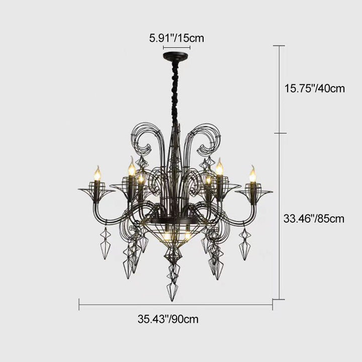 Traditional Vintage Carbon Steel Curved Round 9/12-Light Chandelier For Living Room, Bedroom