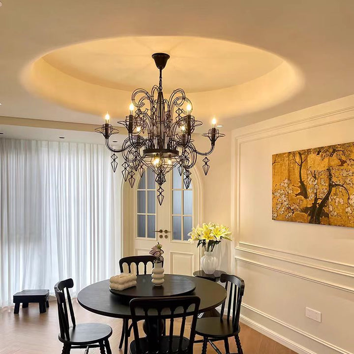 Traditional Vintage Carbon Steel Curved Round 9/12-Light Chandelier For Living Room, Bedroom