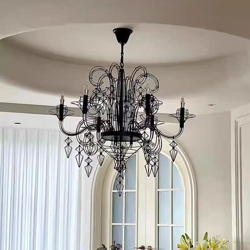 Traditional Vintage Carbon Steel Curved Round 9/12-Light Chandelier For Living Room, Bedroom
