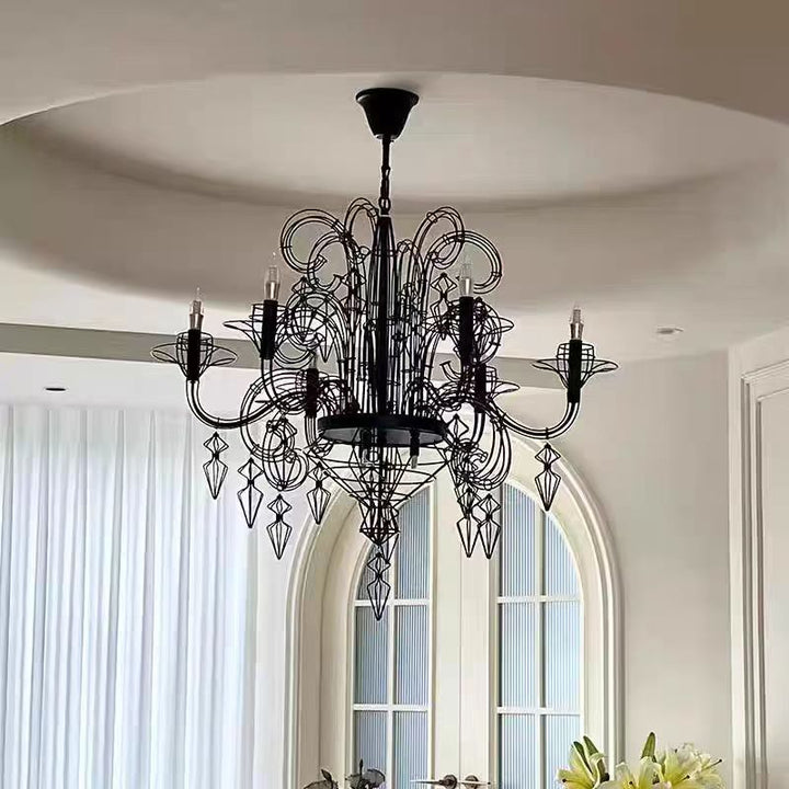 Traditional Vintage Carbon Steel Curved Round 9/12-Light Chandelier For Living Room, Bedroom