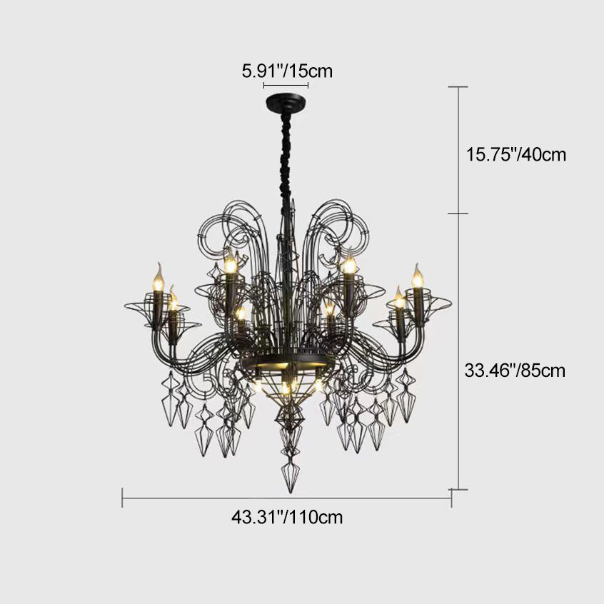 Traditional Vintage Carbon Steel Curved Round 9/12-Light Chandelier For Living Room, Bedroom