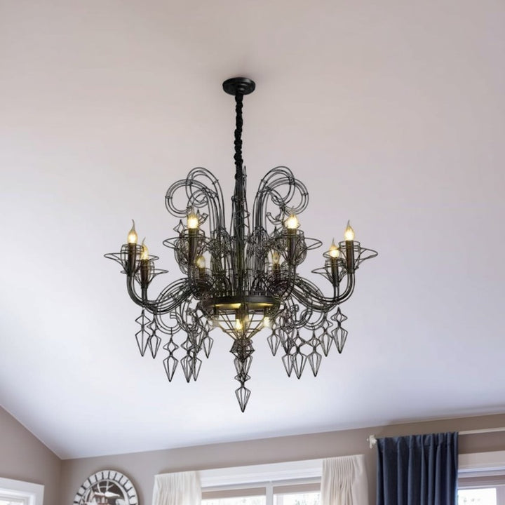 Traditional Vintage Carbon Steel Curved Round 9/12-Light Chandelier For Living Room, Bedroom