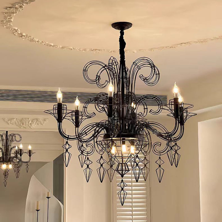 Traditional Vintage Carbon Steel Curved Round 9/12-Light Chandelier For Living Room, Bedroom