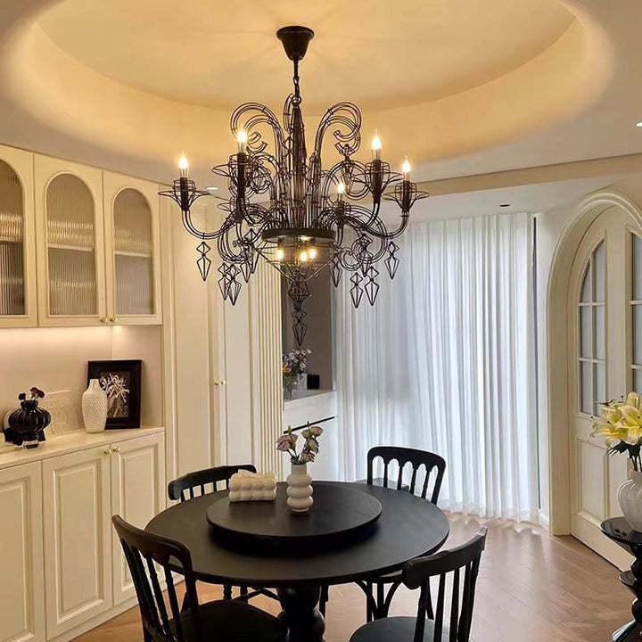 Traditional Vintage Carbon Steel Curved Round 9/12-Light Chandelier For Living Room, Bedroom