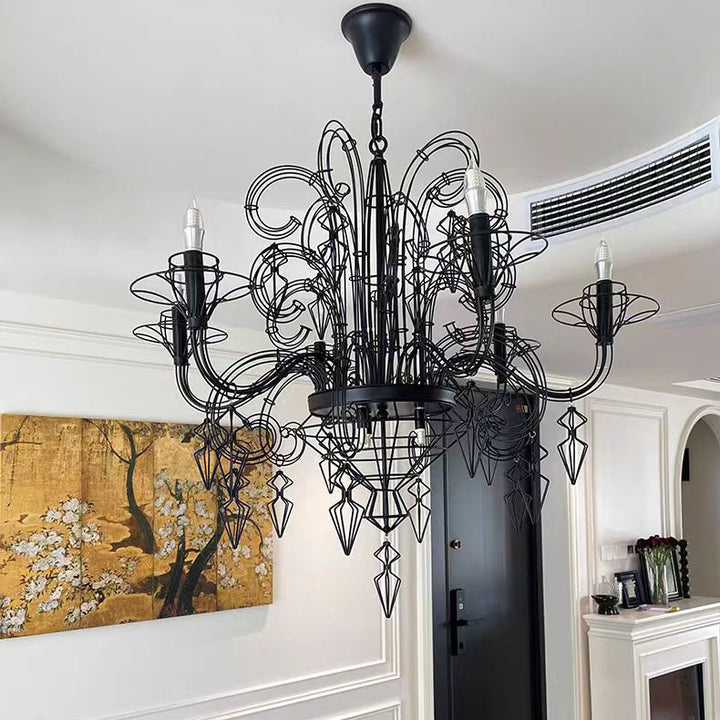 Traditional Vintage Carbon Steel Curved Round 9/12-Light Chandelier For Living Room, Bedroom
