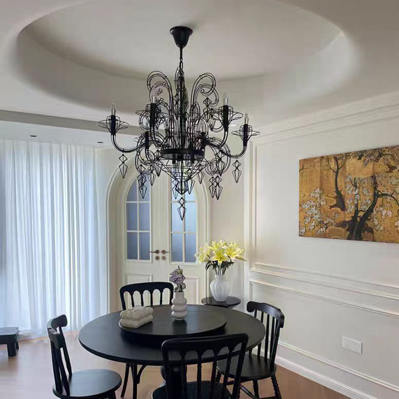 Traditional Vintage Carbon Steel Curved Round 9/12-Light Chandelier For Living Room, Bedroom