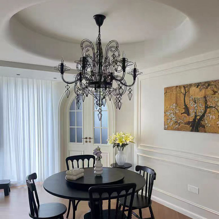 Traditional Vintage Carbon Steel Curved Round 9/12-Light Chandelier For Living Room, Bedroom