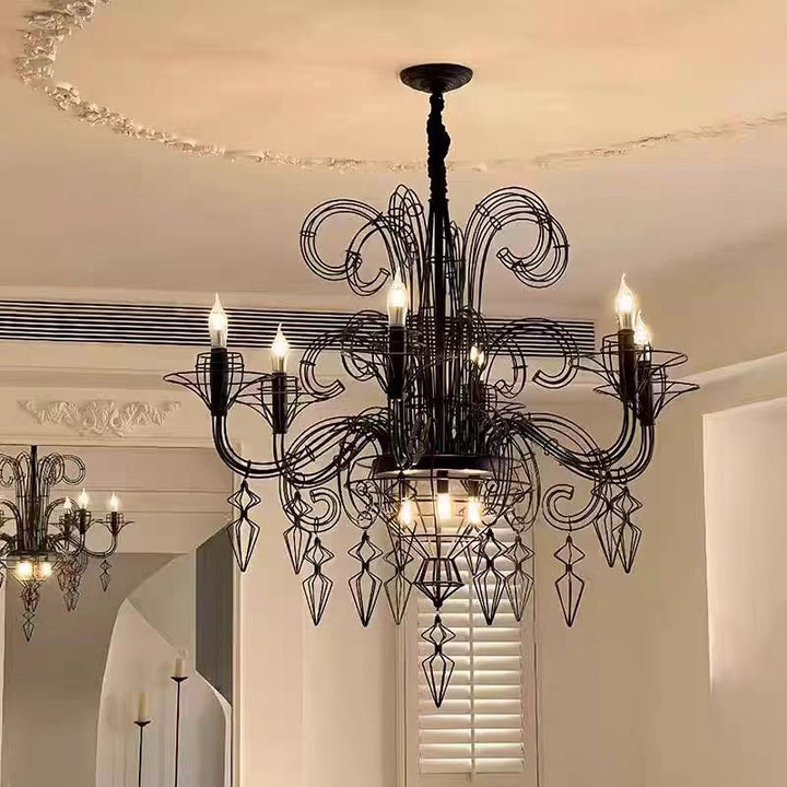 Traditional Vintage Carbon Steel Curved Round 9/12-Light Chandelier For Living Room, Bedroom
