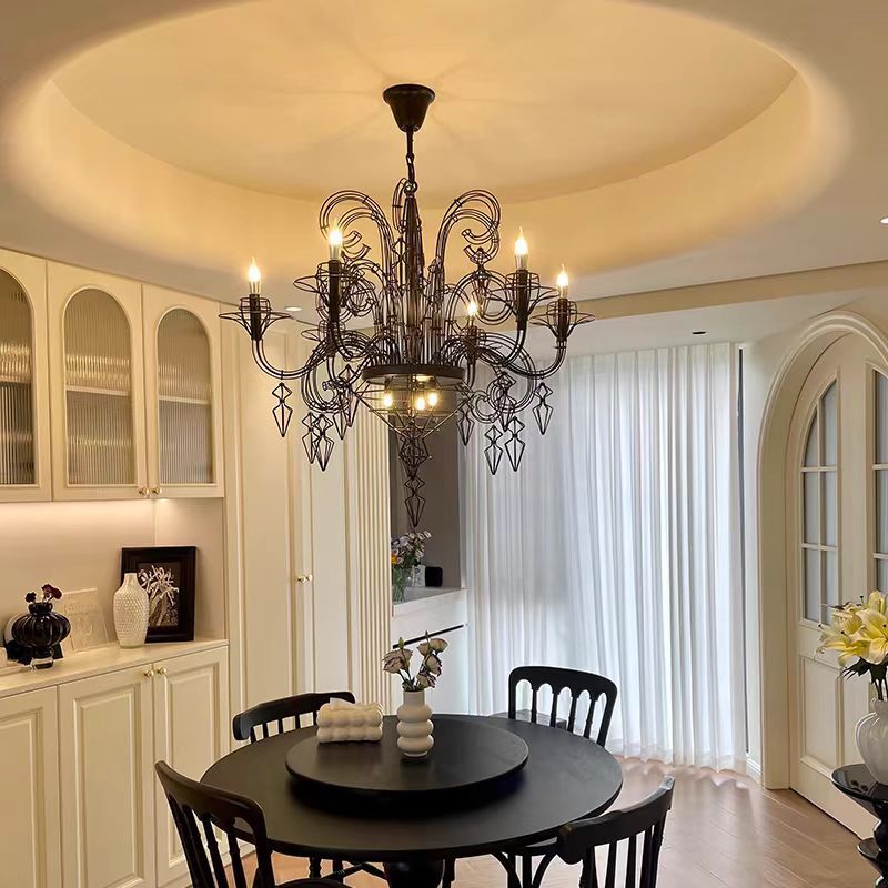Traditional Vintage Carbon Steel Curved Round 9/12-Light Chandelier For Living Room, Bedroom