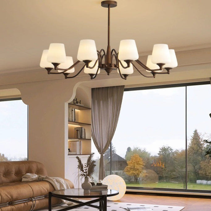 Traditional French Iron & Glass Branch Round 3/6/8/10-Light Chandelier For Living Room, Bedroom