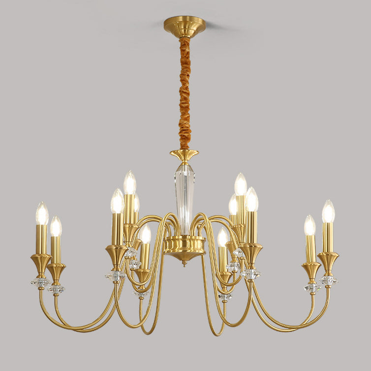 Traditional French Brass &amp; Crystal Branch Curve 3/5/6/8/10/12-Light Chandelier For Living Room, Bedroom