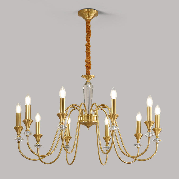 Traditional French Brass &amp; Crystal Branch Curve 3/5/6/8/10/12-Light Chandelier For Living Room, Bedroom