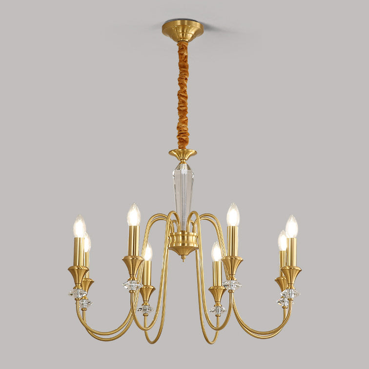 Traditional French Brass &amp; Crystal Branch Curve 3/5/6/8/10/12-Light Chandelier For Living Room, Bedroom