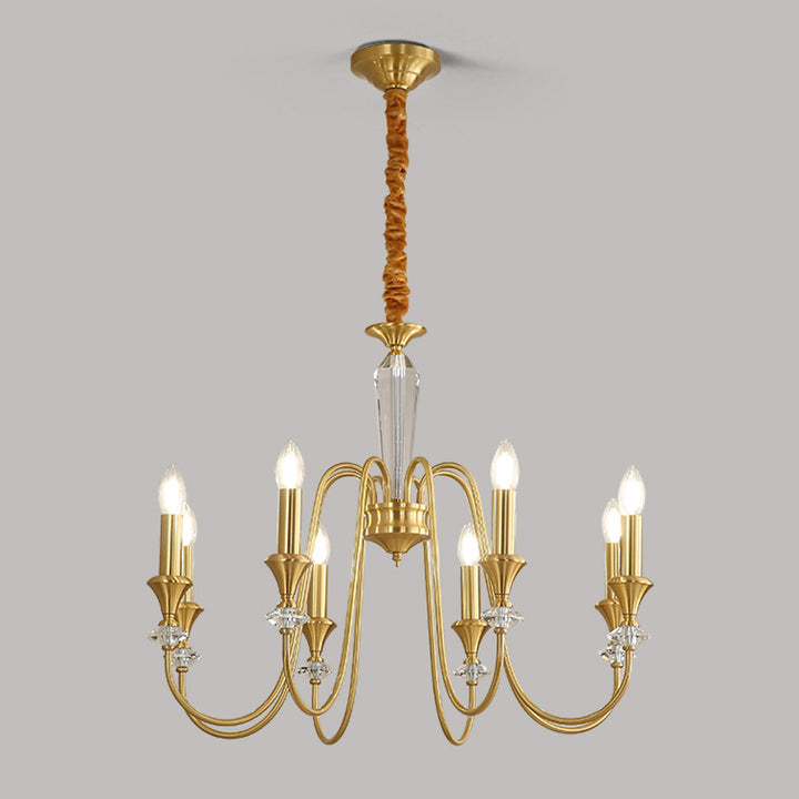 Traditional French Brass &amp; Crystal Branch Curve 3/5/6/8/10/12-Light Chandelier For Living Room, Bedroom