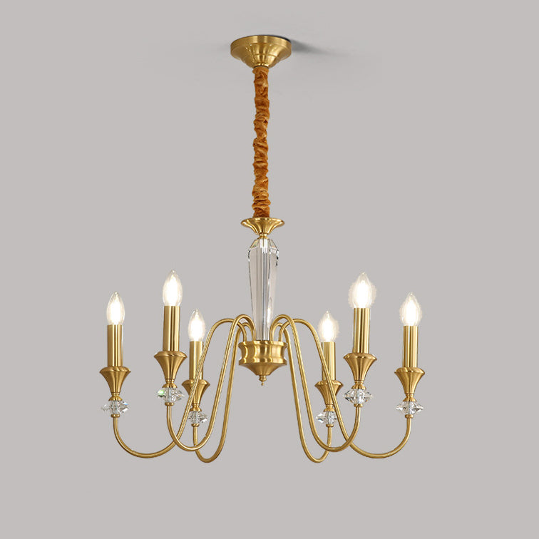 Traditional French Brass &amp; Crystal Branch Curve 3/5/6/8/10/12-Light Chandelier For Living Room, Bedroom