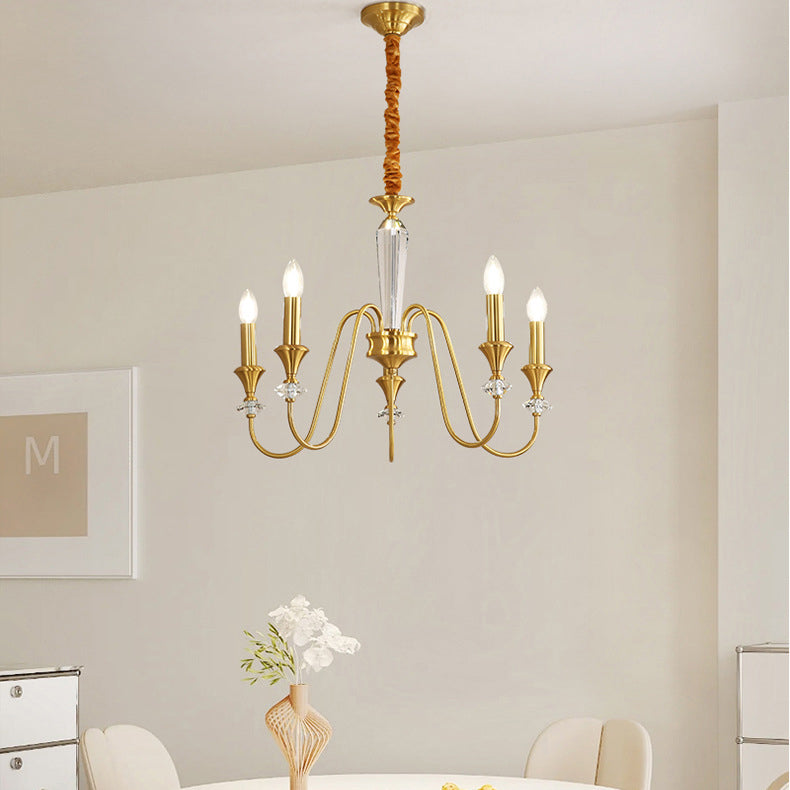 Traditional French Brass &amp; Crystal Branch Curve 3/5/6/8/10/12-Light Chandelier For Living Room, Bedroom