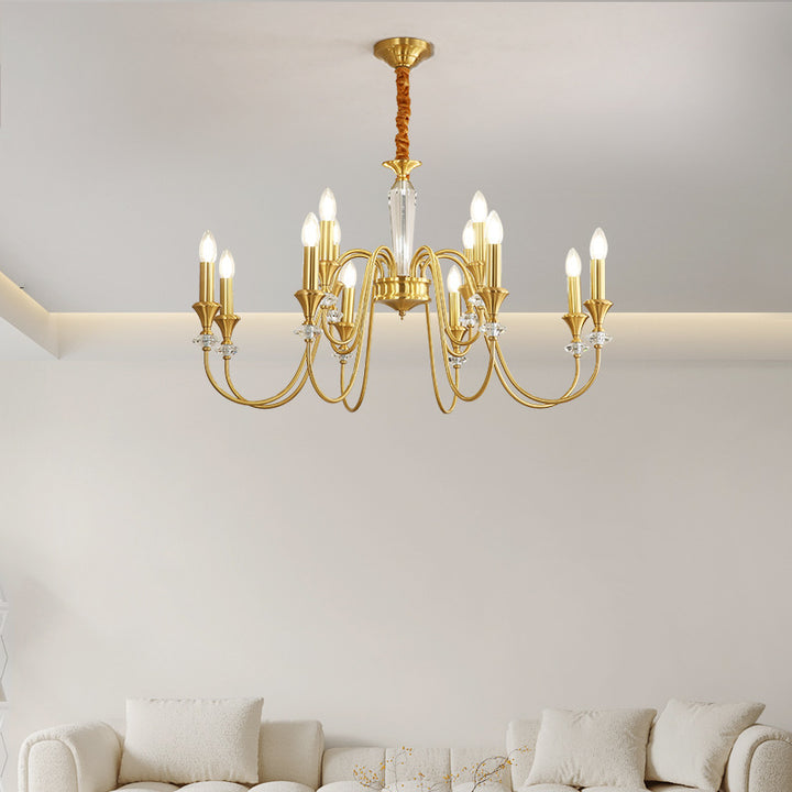 Traditional French Brass &amp; Crystal Branch Curve 3/5/6/8/10/12-Light Chandelier For Living Room, Bedroom