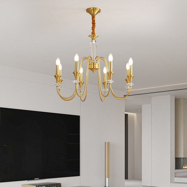 Traditional French Brass &amp; Crystal Branch Curve 3/5/6/8/10/12-Light Chandelier For Living Room, Bedroom