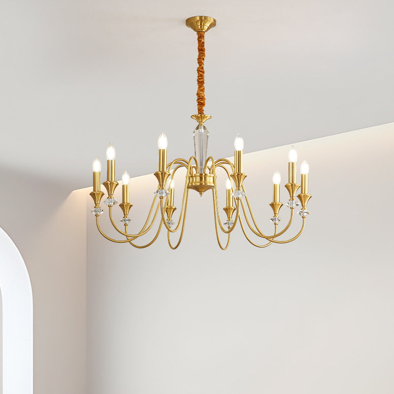 Traditional French Brass &amp; Crystal Branch Curve 3/5/6/8/10/12-Light Chandelier For Living Room, Bedroom