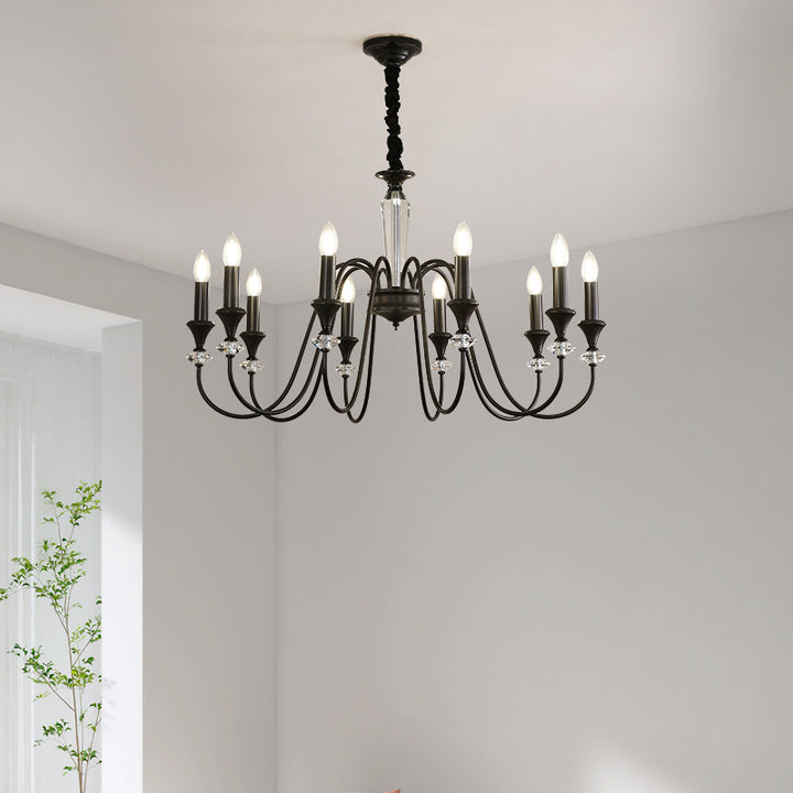 Traditional French Brass & Crystal Branch Curve 3/5/6/8/10/12-Light Chandelier For Living Room, Bedroom