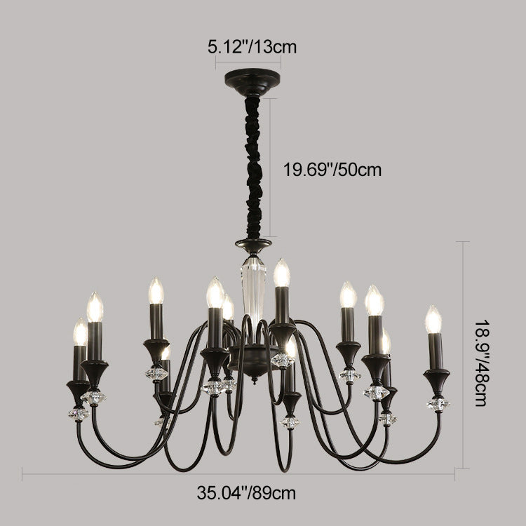 Traditional French Brass &amp; Crystal Branch Curve 3/5/6/8/10/12-Light Chandelier For Living Room, Bedroom