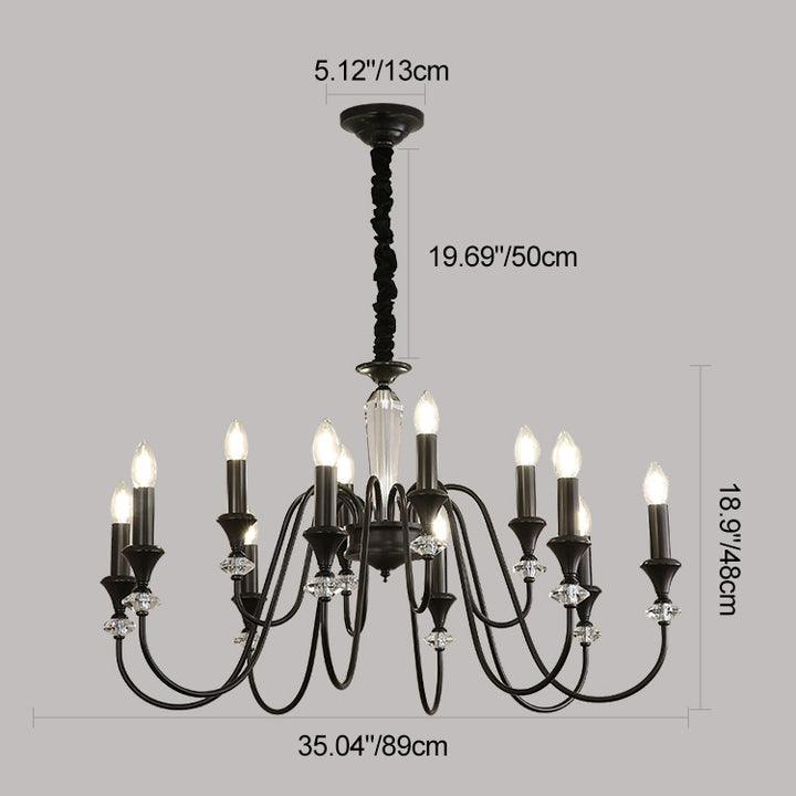 Traditional French Brass &amp; Crystal Branch Curve 3/5/6/8/10/12-Light Chandelier For Living Room, Bedroom