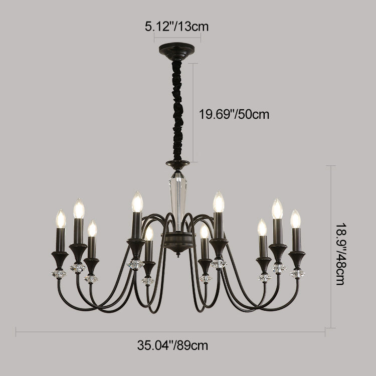 Traditional French Brass &amp; Crystal Branch Curve 3/5/6/8/10/12-Light Chandelier For Living Room, Bedroom