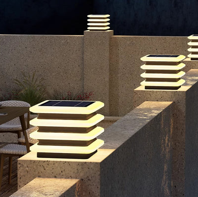 Moderne Minimaliste Acier Inoxydable & PE Rond & Carré LED Solaire & Imperméable Lumière Extérieure Pour Jardin, Cour & Patio 