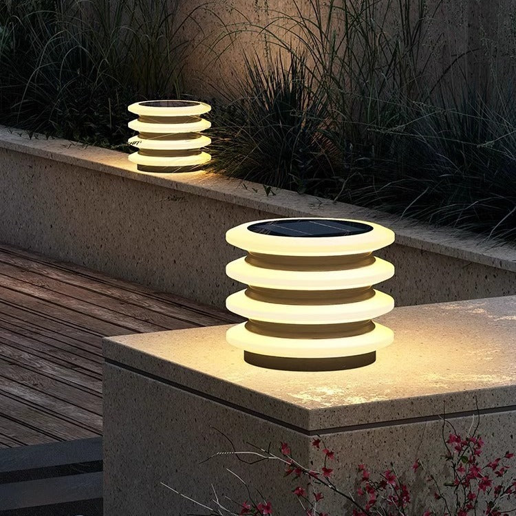 Moderne Minimaliste Acier Inoxydable & PE Rond & Carré LED Solaire & Imperméable Lumière Extérieure Pour Jardin, Cour & Patio 
