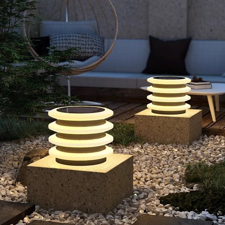 Moderne Minimaliste Acier Inoxydable &amp; PE Rond &amp; Carré LED Solaire &amp; Imperméable Lumière Extérieure Pour Jardin, Cour &amp; Patio 