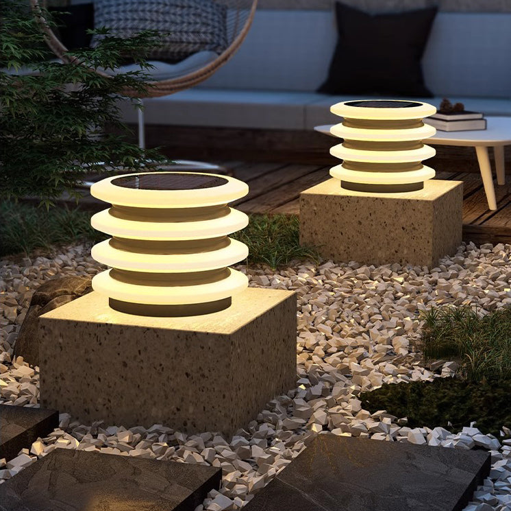 Moderne Minimaliste Acier Inoxydable & PE Rond & Carré LED Solaire & Imperméable Lumière Extérieure Pour Jardin, Cour & Patio 