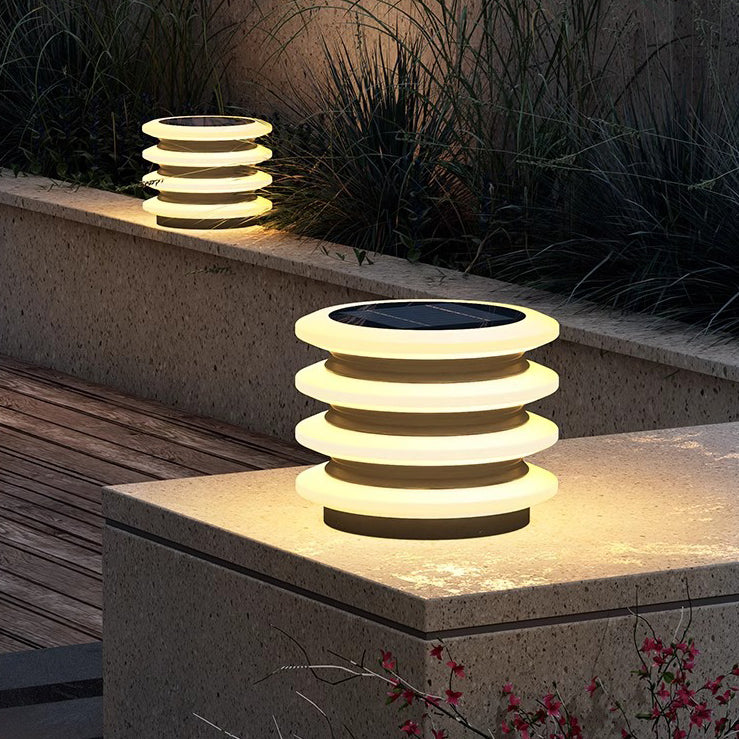 Moderne Minimaliste Acier Inoxydable & PE Rond & Carré LED Solaire & Imperméable Lumière Extérieure Pour Jardin, Cour & Patio 