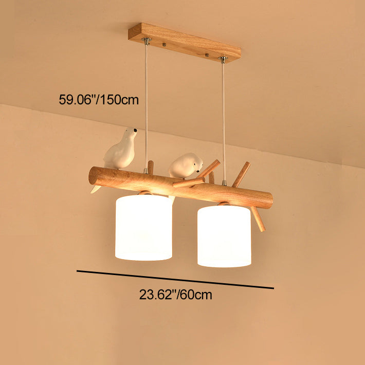 Pantallas cilíndricas lineales de madera y vidrio creativas contemporáneas de 2/3 luces para comedor, dormitorio y sala de estar 