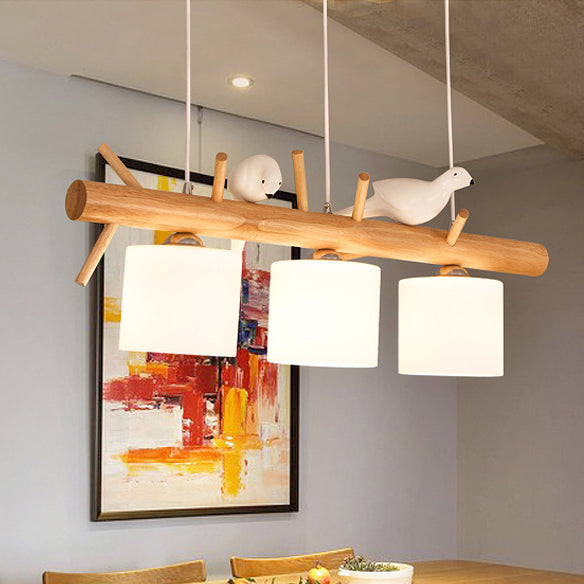 Pantallas cilíndricas lineales de madera y vidrio creativas contemporáneas de 2/3 luces para comedor, dormitorio y sala de estar 