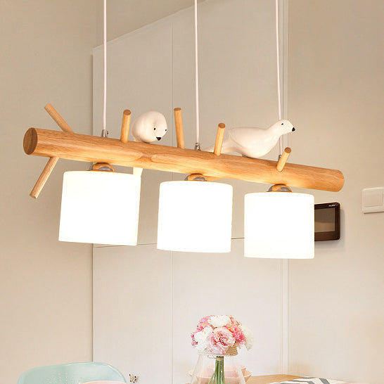 Pantallas cilíndricas lineales de madera y vidrio creativas contemporáneas de 2/3 luces para comedor, dormitorio y sala de estar 