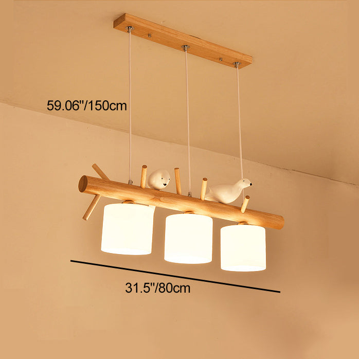 Pantallas cilíndricas lineales de madera y vidrio creativas contemporáneas de 2/3 luces para comedor, dormitorio y sala de estar 